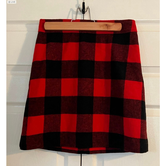 J. Crew Red Black Buffalo Check Wool Skirt - Picture 2 of 4